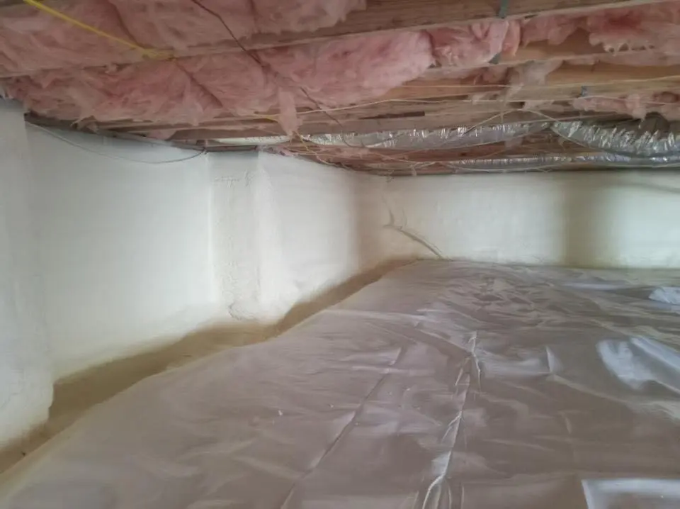 Crawl space encapsulation with closed-cell spray foam for Commercial Roof Restoration in New Lenox